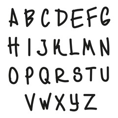 Hand drawn alphabet. Latin letters drawn by brush. Handwritten font. Modern brush lettering. Template for lettering design.