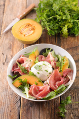cantaloupe melon with mozzarella and ham