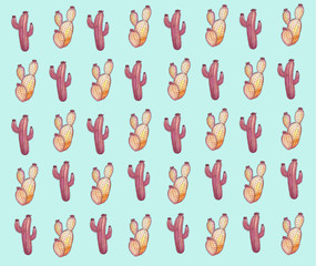 Hand drawn frame pattern watercolor pink yellow flower cactus