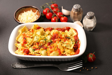 ravioli with tomato sauce and parmesan