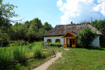 Ukrainian hut with a straw roof