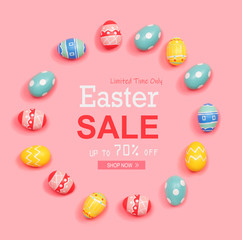 Easter sale message with round frame of Easter eggs 