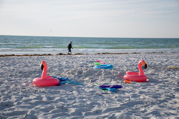 Kids beach toys with a view of the Coast in the background