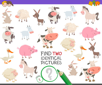 find two identical farm animals task for kids