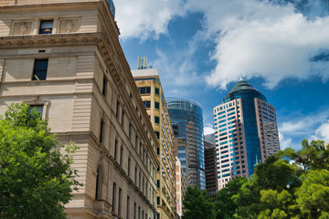 Skyward view of Downtown Sydney buildings, Australia