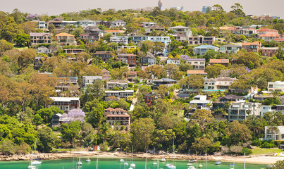 Panoramic aerial view of Manly Beach skyline on a sunny day, Australia