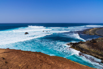 Spain, Lanzarote, Rough atlanic ocean western coast of the island at el golfo