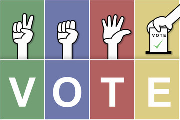Fototapeta premium Voting illustrations with colorful graphics, holding hands and placing cards