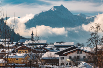Fototapeta na wymiar Beautiful alpine winter view at Flachau-Salzburg-Austria