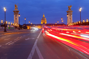 Plakat Paris. Bridge Pont Alexandre III on the sunset.