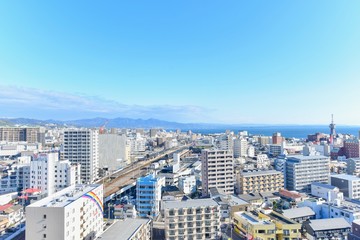 Fototapeta premium Beppu Bay and Modern Buildings in Beppu City