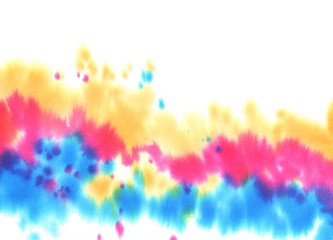 Naklejka na ściany i meble Abstract colourful background. Watercolor splash with yellow, blue and pink, blops.