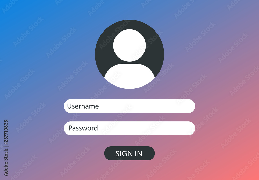 Poster interface. username and password to login. data for authorization. log in to my personal account.