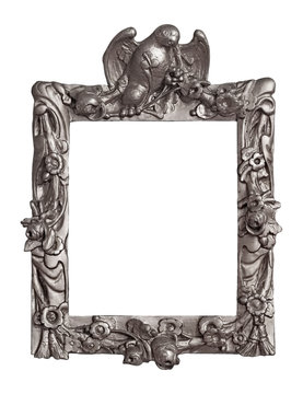 Silver frame for paintings, mirrors or photo isolated on white background