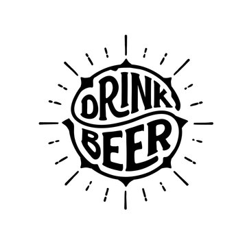Drink beer circle lettering with rays white