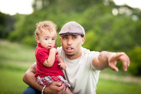 Dad with Toddler Son Outside - Color Portrait