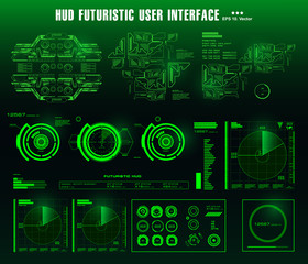 Futuristic green virtual graphic touch user interface, target. HUD dashboard display virtual reality technology screen