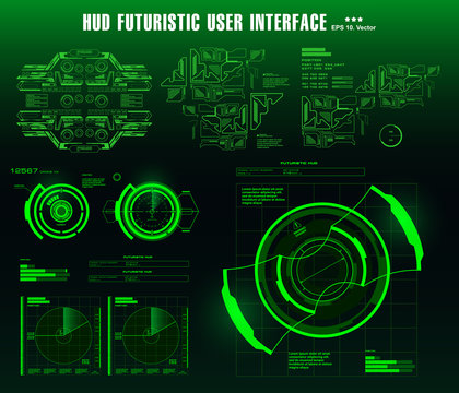 Futuristic green virtual graphic touch user interface, target. HUD dashboard display virtual reality technology screen