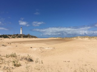 View of the Playa del Faro (Lighthouse's beach) and the Atlantic Ocean, with the Cape Trafalgar...