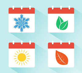 Seasons on the calendar. Winter, spring, summer and autumn. Flat design