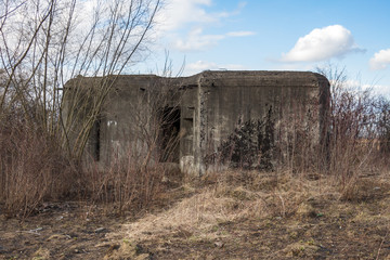 Preserved Molotov Line pillbox. A system of border fortified regions built by the Soviet Union in the years 1940–1941. Shegini village, Ukrainian-Polish border, 80 kilometers west of Lviv