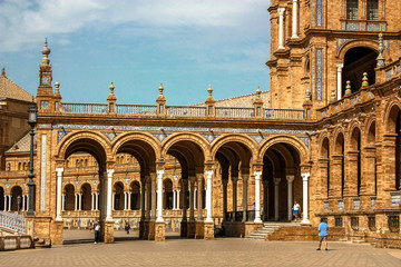 Spain, Seville. Spain Square or Plaza de España a is a landmark example of the Renaissance Revival...