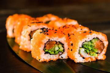 rolls with fresh fish, vegetables and cream cheese