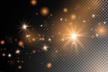 The dust sparks and golden stars shine with special light. 