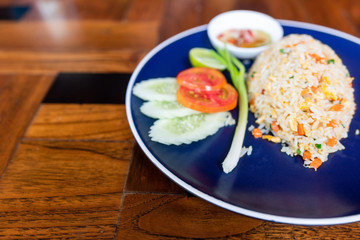  Egg fried rice in a blue plate