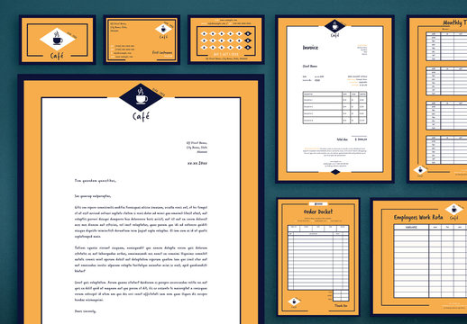 Café Stationery Set with Orange and Blue Accents