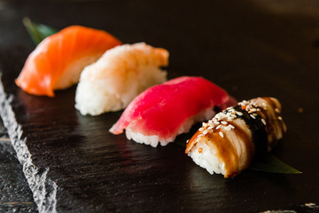 rolls with fresh fish, vegetables and cream cheese