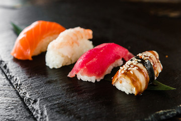 rolls with fresh fish, vegetables and cream cheese