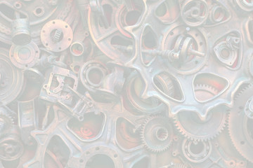 Steampunk background, machine parts, large gears and chains from machines and tractors.