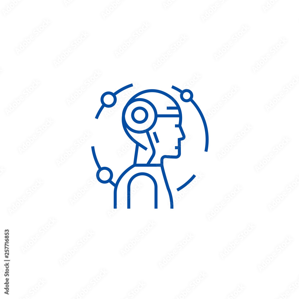 Poster android, robot line concept icon. android, robot flat vector website sign, outline symbol, illustrat