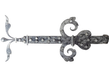 An isolated, medieval door hinge.