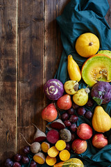 Selection of autumn fruits and vegetables