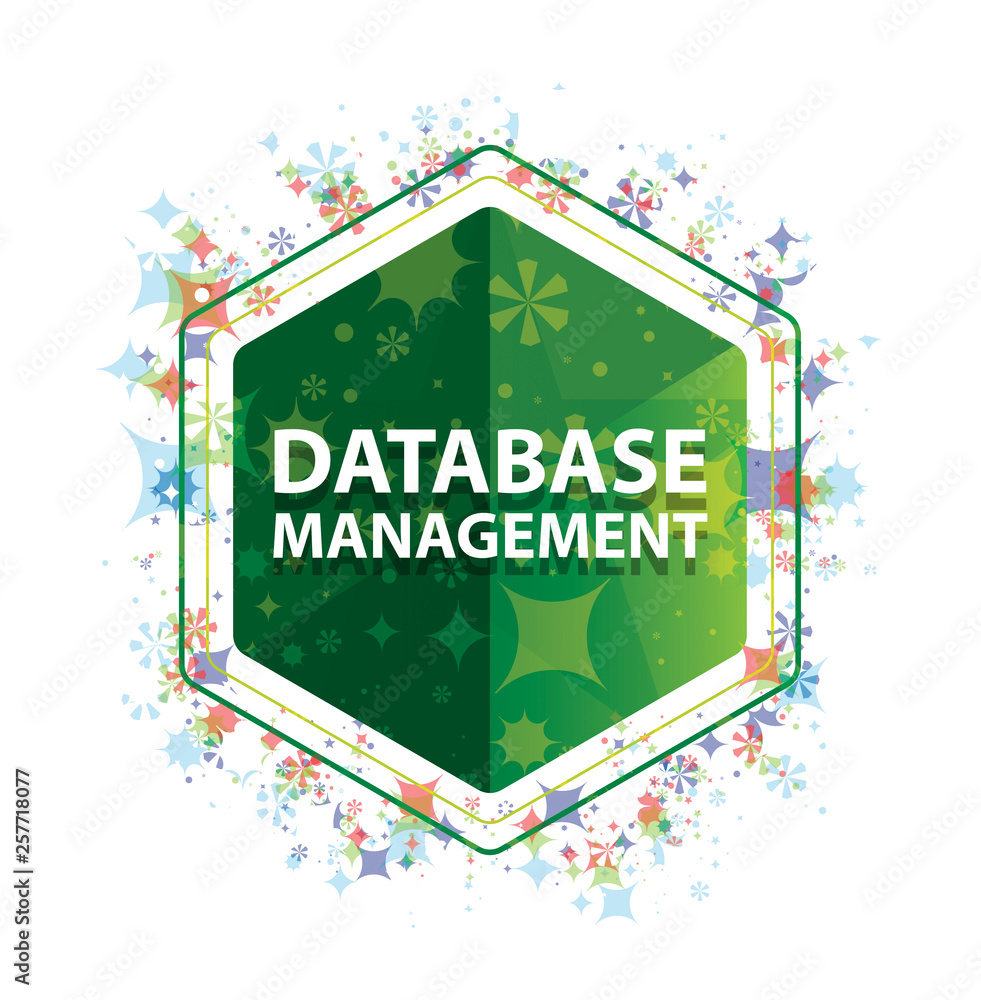 Wall mural database management floral plants pattern green hexagon button