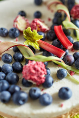 Raw avacado cake with a close up vertical