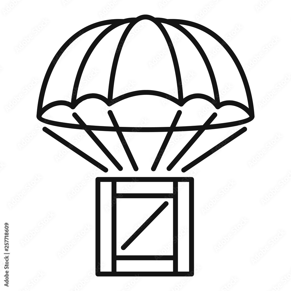 Poster parachute delivery box icon. outline parachute delivery box vector icon for web design isolated on w