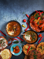 Selection of mexican dishes and breads