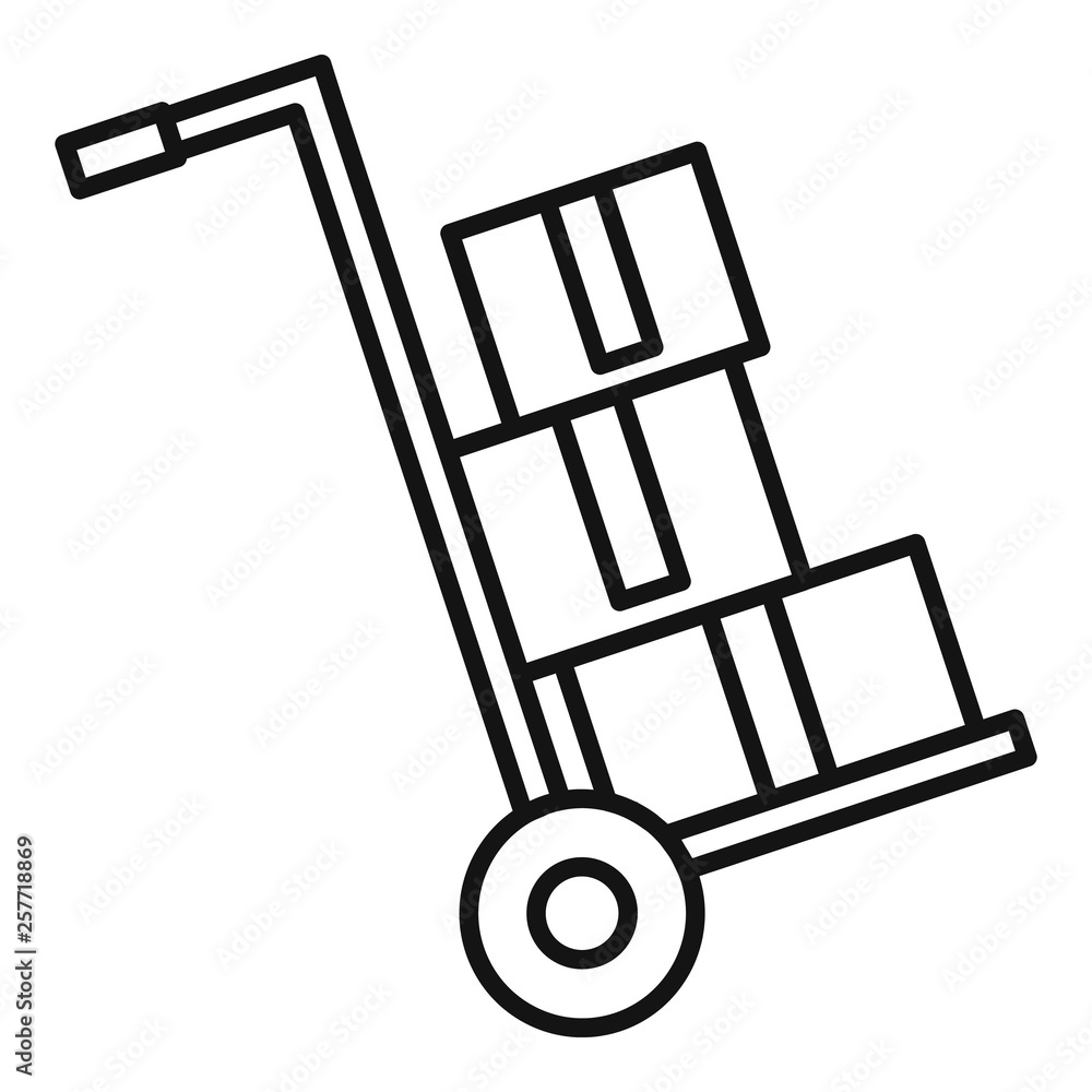 Poster warehouse cart box icon. outline warehouse cart box vector icon for web design isolated on white bac