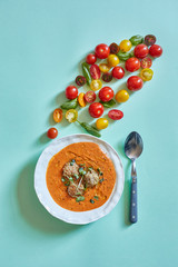 Tomato cream soup with meat balls