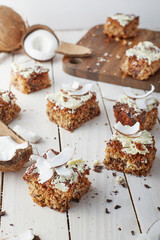 Flapjack with white chocolate and coconut