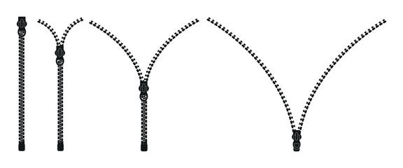 A set of zippers icons. Closed and open zipper.