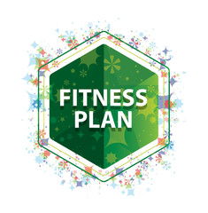 Fitness Plan floral plants pattern green hexagon button