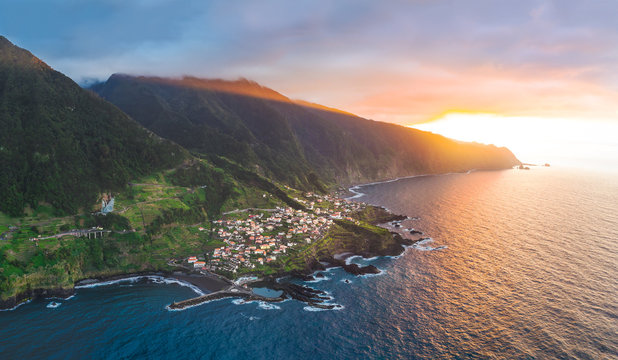 Sunset over the municipality of Sexial, Madeira, Portugal