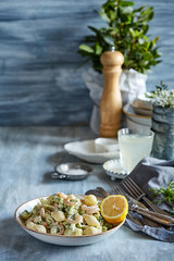 Pasta dish with seafood and cream sauce