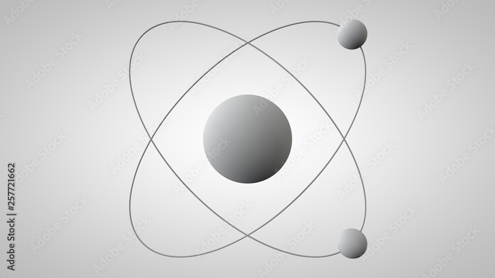 Aufkleber 3d illustration of an atom model with a nucleus and two electrons in orbits. 3d model of the structu