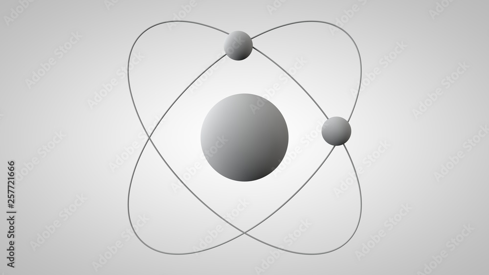 Aufkleber 3d illustration of an atom model with a nucleus and two electrons in orbits. 3d model of the structu