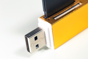 memory gold card reader on white background